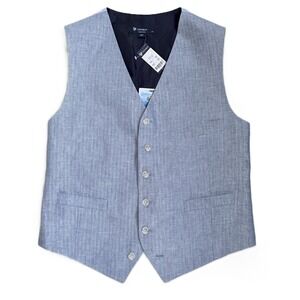 CREMIEUX Collection Mens Vest Size Large Light Blue Linen Blend